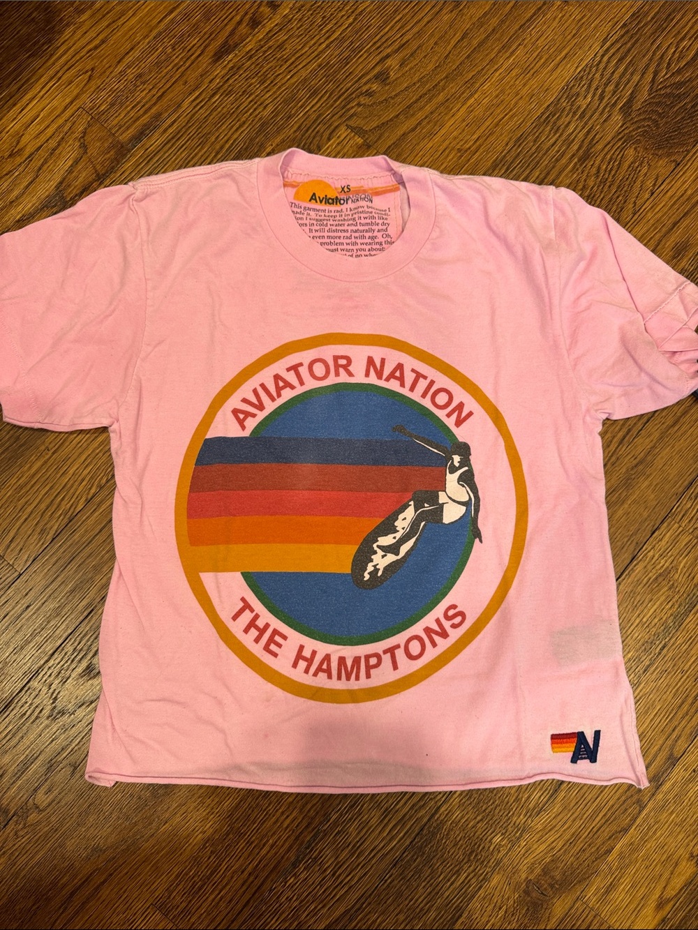 Aviator Nation Retro Circle Logo Tee - Pink with Orange, Blue & Red Accents